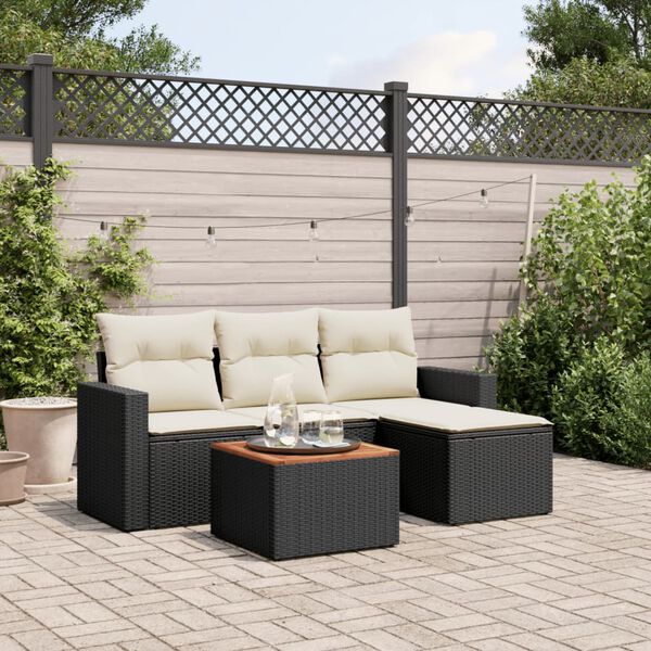 vidaXL Garden Sofa Set Black, Cream White PE Rattan Medium