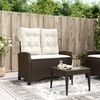 vidaXL Reclining Patio Bench with Cushions Brown Poly Rattan