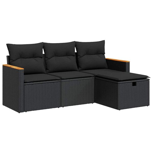vidaXL Garden Sofa Set Black PE rattan Medium UV-resistant materials