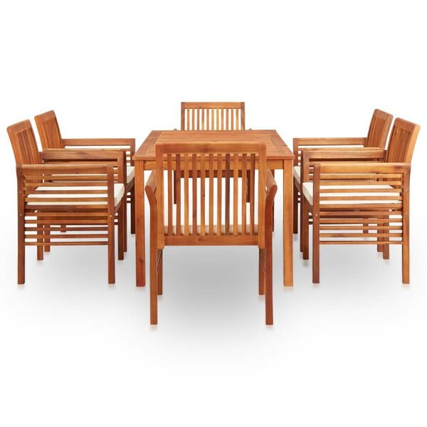 vidaXL Outdoor Dining Set Brown frame, cream cushions Solid Acacia Wood