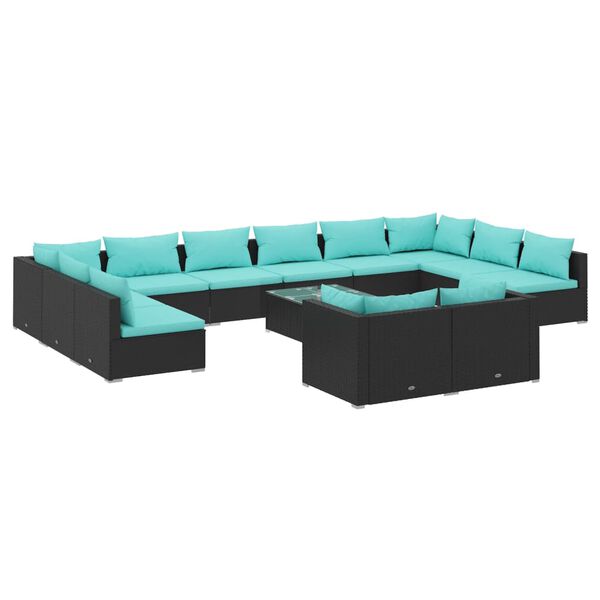 vidaXL Garden Lounge Set Black PE rattan Large Modular
