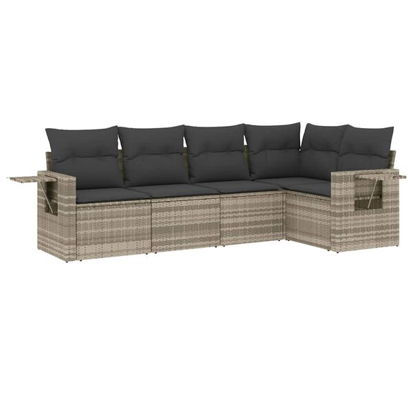vidaXL Garden Sofa Set Light Grey PE Rattan, Powder-coated Steel, Polyester