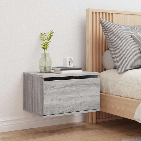 vidaXL Wall-mounted Bedside Cabinet Grey Sonoma Engineered wood Medium