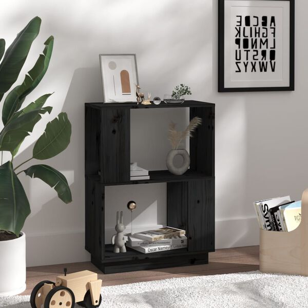 vidaXL Book Cabinet Black Solid pine wood Compact Book Cabinet