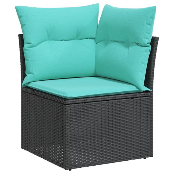 vidaXL Patio Sofa Set Black and Blue PE Rattan, powder-coated steel Large