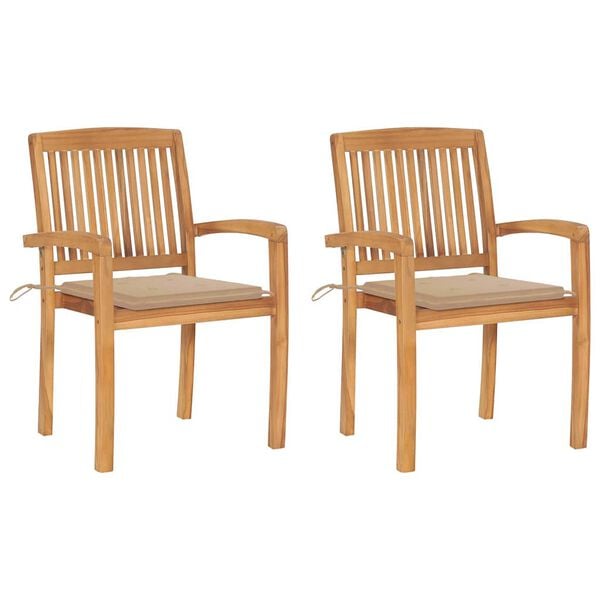 vidaXL Garden Chair Set of 2 Beige, Natural Wood
