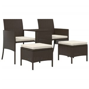 vidaXL 2-Seater Patio Sofa with Tea Table & Stools Poly Rattan Brown