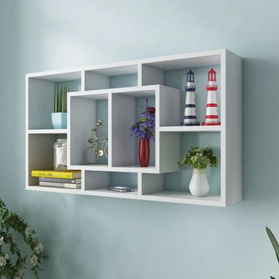 vidaXL Floating Wall Display Shelf 8 Compartments White