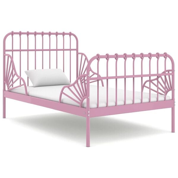 vidaXL Extendable Bed Frame Pink Powder-coated metal Twin Extendable