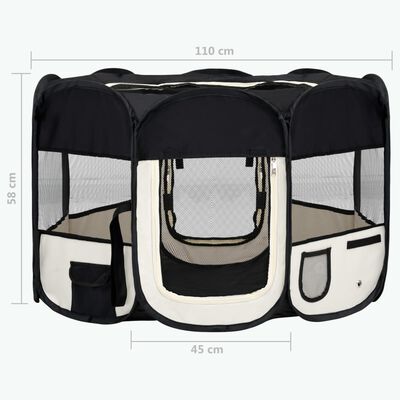 vidaXL Foldable Dog Playpen with Carrying Bag Black 43.3"x43.3"x22.8"