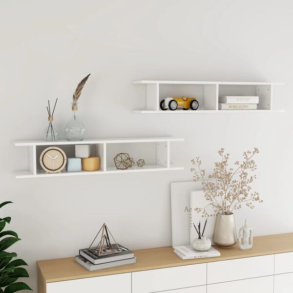 vidaXL Wall Shelf Set of 2 High gloss white Engineered wood Standard