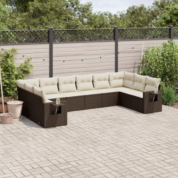 vidaXL Garden Sofa Set Brown Poly Rattan Large UV-resistant materials