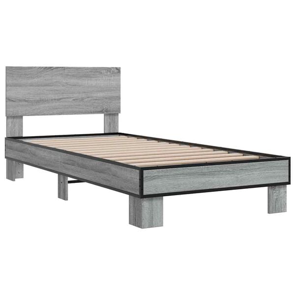vidaXL Bed Frame Grey Sonoma Engineered Wood, Metal Small Single Durable
