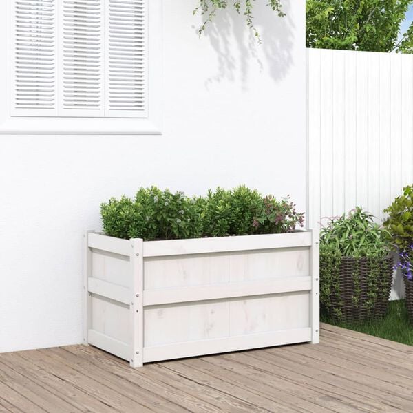 vidaXL Garden Planter White Solid pine wood 35.4x19.7x19.7 in