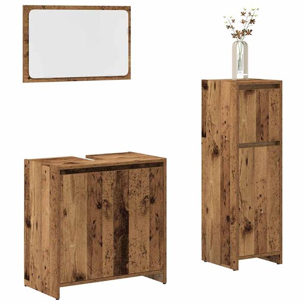 vidaXL Bathroom Furniture Set Old Wood Engineered Wood, Glass Standard
