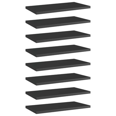 vidaXL Bookshelf Boards 8 pcs High Gloss Black 15.7"x7.9"x0.6" Chipboard