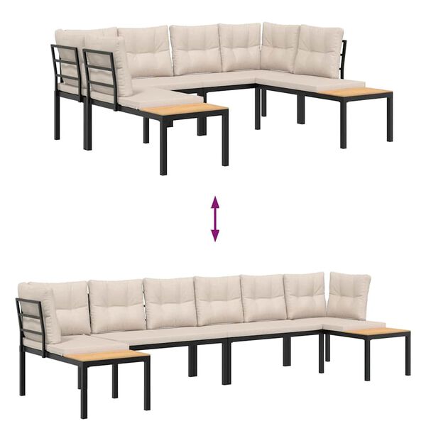 vidaXL Garden Sofa Set Black, Taupe Powder-coated steel, Polyester Large