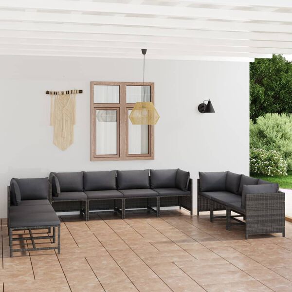 vidaXL Garden Lounge Set Grey, Anthracite PE (polyethylene) rattan