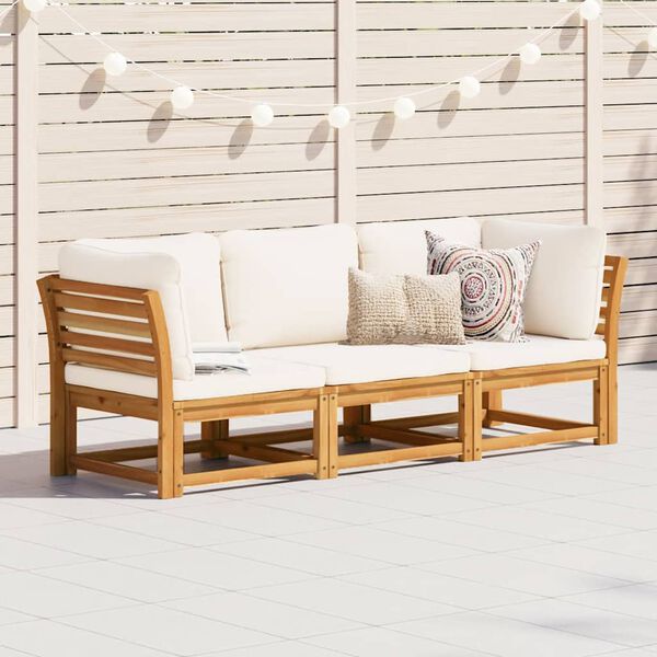 vidaXL Garden Lounge Set Cream White, Natural Wood