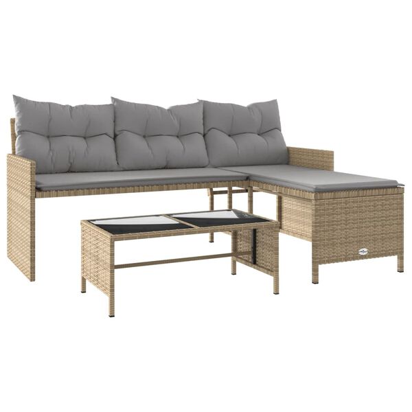 vidaXL Garden Sofa Mix beige PE Rattan, Powder-Coated Steel, Tempered Glass