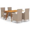 vidaXL Dining Set Beige Solid Acacia wood, PE rattan, Polyester cushioning