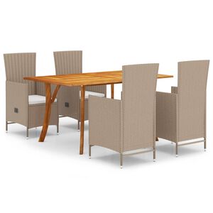 vidaXL Dining Set Beige Solid Acacia wood, PE rattan, Polyester cushioning