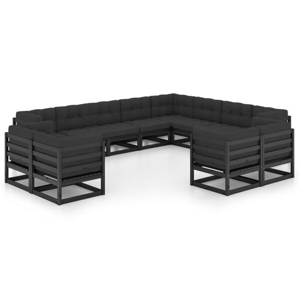 vidaXL Garden Lounge Set Black Solid Pine Wood Large Modular