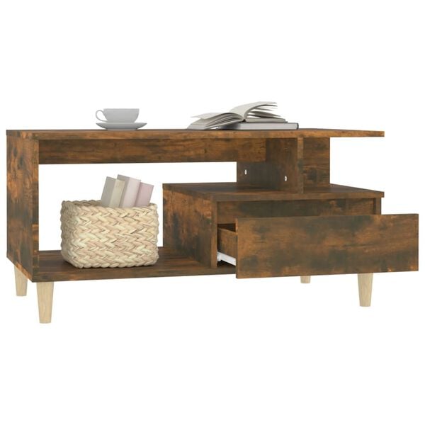 vidaXL Coffee Table Smoked oak Engineered wood, Solid eucalyptus wood