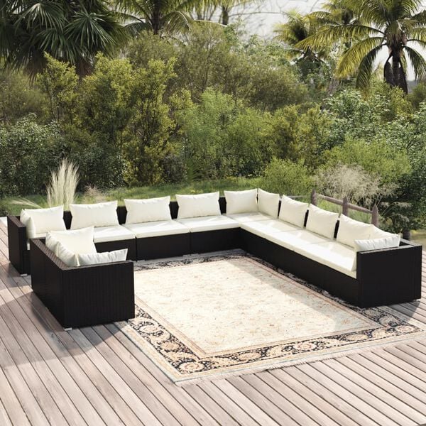 vidaXL Garden Lounge Set Black PE Rattan Large Modular