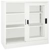 vidaXL Sliding Door Cabinet White Steel Medium Locks