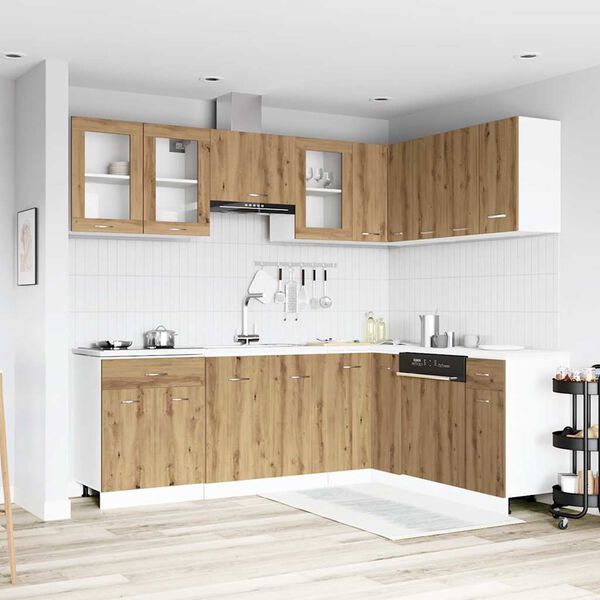 vidaXL Kitchen Cabinet Set Artisan Oak Engineered wood and glass Standard