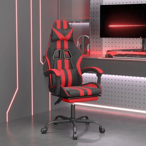 vidaXL Gaming Chair with Footrest Black and Red Faux Leather