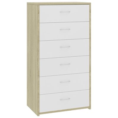 vidaXL Sideboard with 6 Drawers White and Sonoma Oak 19.7"x13.4"x37.8" Engineered Wood