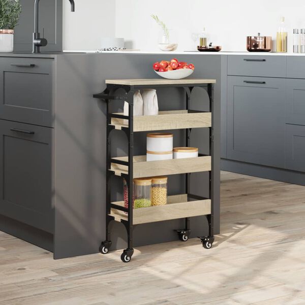 vidaXL Kitchen Trolley Sonoma Oak 20.9"x7.9"x29.9" Engineered Wood