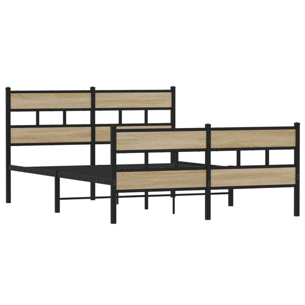 vidaXL Bed Frame Sonoma oak Steel, engineered wood Double Bed Frame