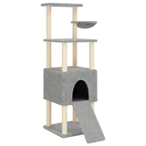 vidaXL Cat Tree Light gray Engineered wood, plush, sisal Medium
