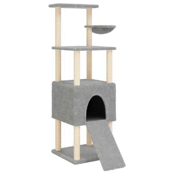 vidaXL Cat Tree Light gray Engineered wood, plush, sisal Medium
