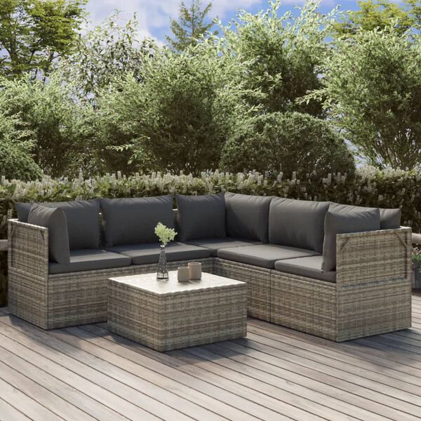 vidaXL Garden Lounge Set Grey PE rattan, powder-coated steel, polyester, PVC