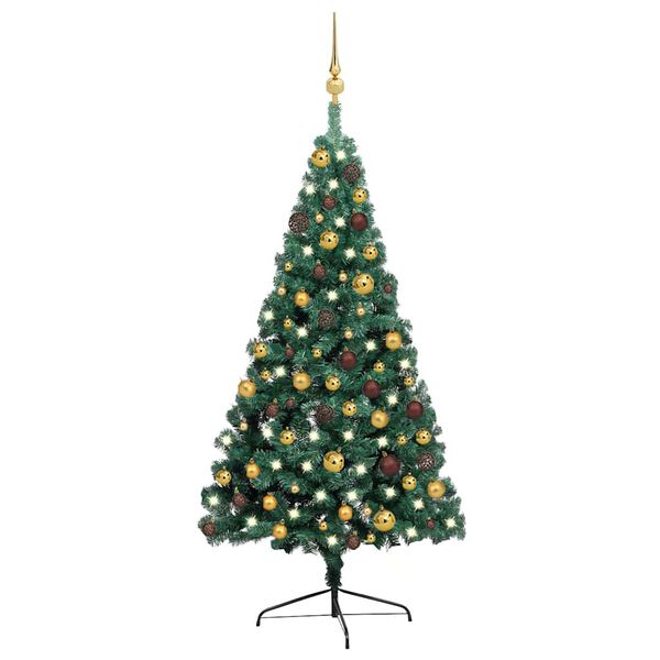 vidaXL Artificial Half Christmas Tree Green PVC, steel, plastic Medium