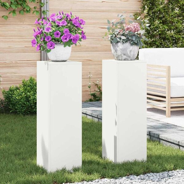 vidaXL Plant Stand 2 pcs White 9.45 x 9.45 x 29.53 in Steel