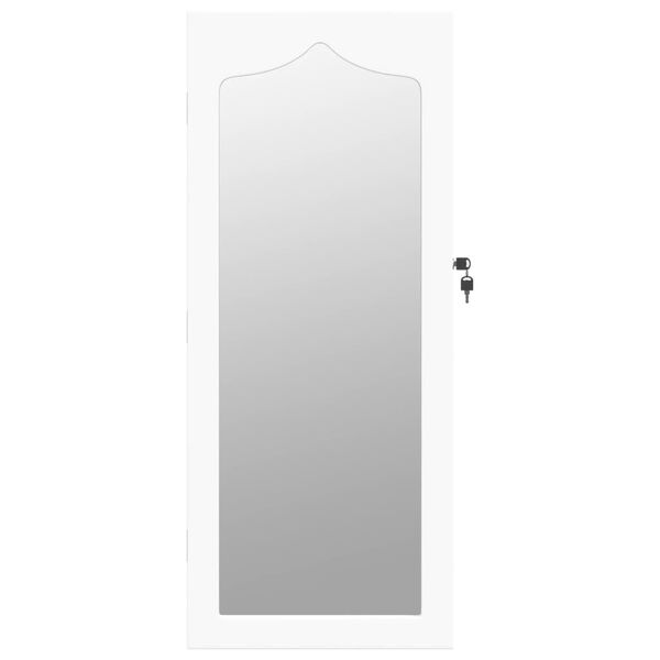 vidaXL Mirror Jewelry Cabinet White Engineered wood, glass, polyester fabric