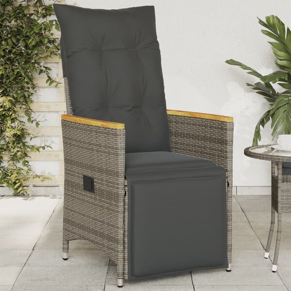 vidaXL Reclining Garden Chair Gray PE rattan Single Adjustable Footrests
