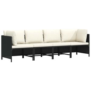 vidaXL Patio Sofa Black PE Rattan 4-seater Removable Covers Square