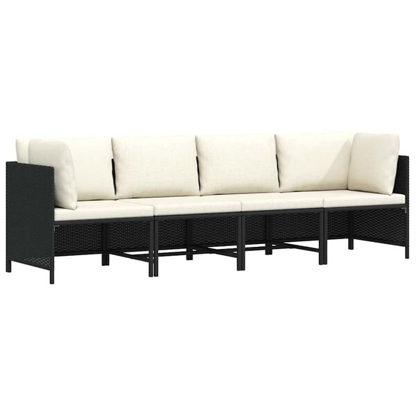 vidaXL Patio Sofa Black PE Rattan 4-seater Removable Covers Square