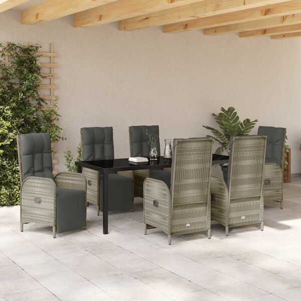 vidaXL Garden Dining Set with Cushion 7 pcs Grey Poly Rattan