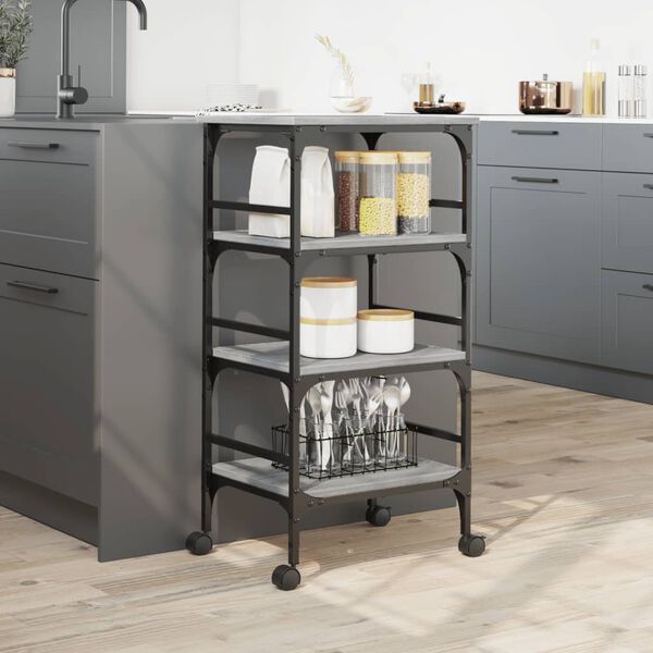 vidaXL Kitchen Trolley Gray Sonoma 17.7"x13.8"x35.2" Engineered Wood