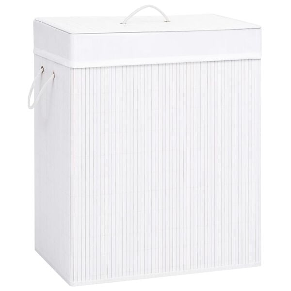 vidaXL Bamboo Laundry Basket with 2 Sections White 26.4 gal