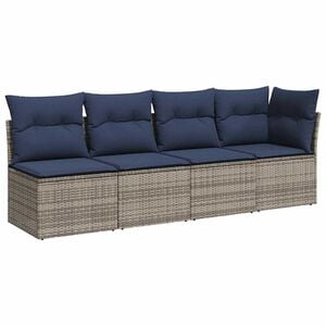 vidaXL Garden Sofa with Cushion Gray 227 x 62 x 69 cm poly rattan