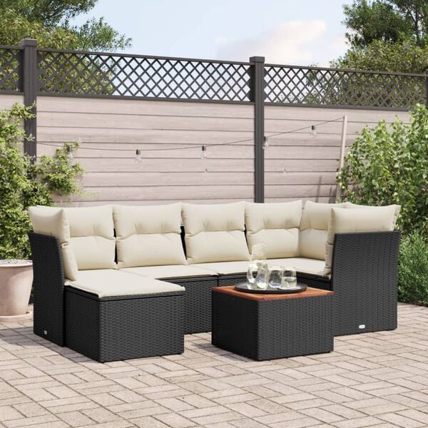 vidaXL Garden Sofa Set Black, Cream White