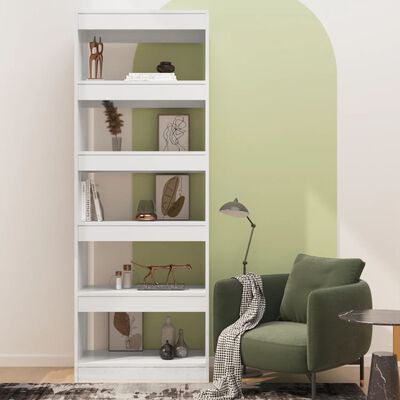 vidaXL Book Cabinet/Room Divider High Gloss White 23.6"x11.8"x65.4" Engineered Wood